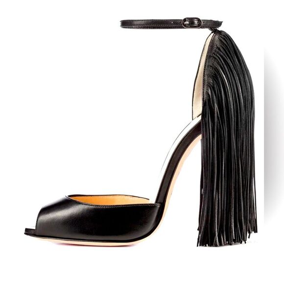 Fringe Peep Toe Heeled Sandals - Picture 1 of 4